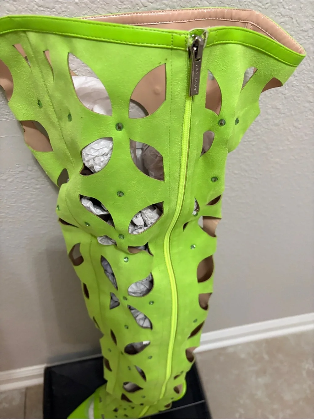Neon Green Cutout Over-the-Knee Stiletto Boots